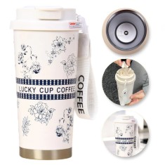 Termos 550ml, design inox, etanș, alb cu imprimeu, Manolex&reg;