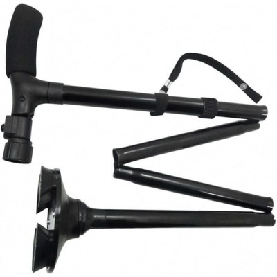 Baston telescopic FOXMAG24 pentru sprijin cu lanterna, pliabil, baza 4 puncte, portabil, negru foto