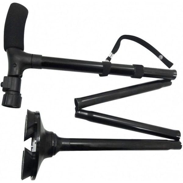 Baston telescopic FOXMAG24 pentru sprijin cu lanterna, pliabil, baza 4 puncte, portabil, negru