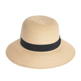 Palarie de soare eleganta din paie bej cu banda neagra