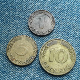 #115 - 1 + 5 + 10 Pfennig 1949 J Germania / lot 3 monede, Europa