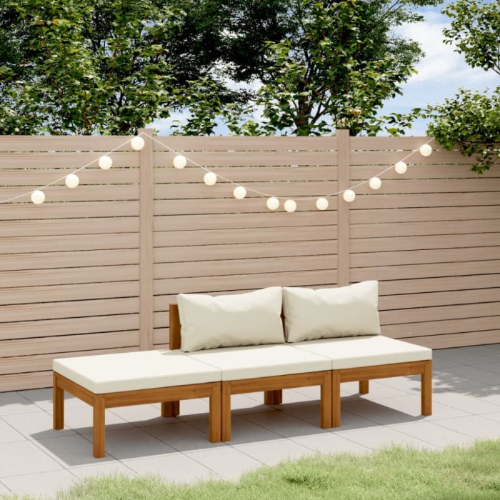vidaXL Set mobilier grădină cu perne crem, 3 piese, lemn masiv acacia 3086952