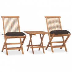 Set mobilier exterior pliabil cu perne, 3 piese, lemn masiv tec