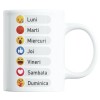 Cana alba personalizata &quot;Pentru cafea cu zilele saptamanii in emoticoane, emoji dragute&quot;, INOVATIX&reg;. 330ml, Oem