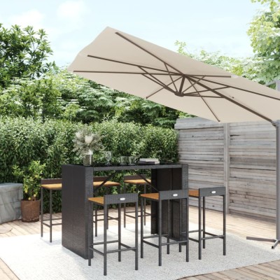 vidaXL Set bar pentru grădină, 7 piese, negru, poliratan/lemn acacia 3187686 foto