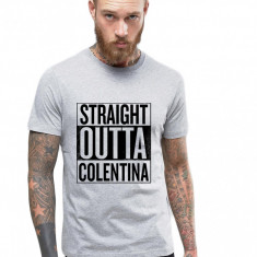 Tricou barbati gri cu text negru - Straight Outta Colentina - S