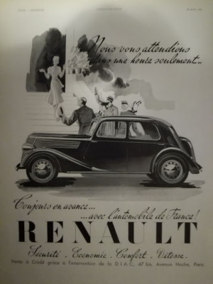 Publicitate Renault, original, 1939, 38 cm x 28cm foto