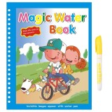 Carte de colorat cu apa Magic Book, Reutilizabila, plina de culori vibrante, Bicicleta, Balon cu aer cald, Om de zapada