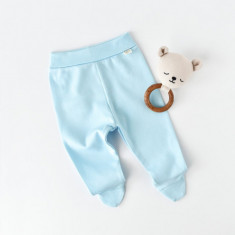 Pantaloni cu Botosei - Bumbac organic Bleu BabyCosy (Marime: 3-6 Luni)