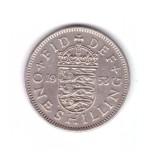 Moneda Marea Britanie 1 shilling 1953, scutul englez, stare buna, curata