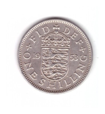 Moneda Marea Britanie 1 shilling 1953, scutul englez, stare buna, curata foto