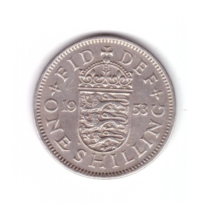 Moneda Marea Britanie 1 shilling 1953, scutul englez, stare buna, curata