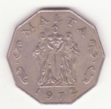 Malta 50 cenți 1972, primul an de batere, monedă decagonală