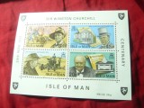 Bloc Insula Man 1974 - 100 Ani W. Churchill cu 4 valori, Nestampilat
