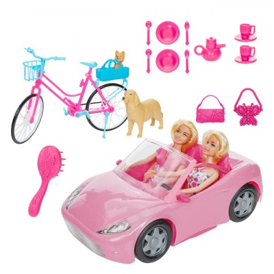 Set Jucării Betty, Decapotabil Roz cu Papusi Blonde, Bicicleta, C&amp;acirc;ini și Accesorii foto