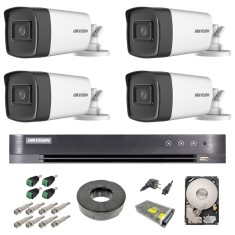 Sistem supraveghere video exterior complet Hikvision 4 camere Turbo HD 5 MP 80 m IR cu toate accesoriile, HDD 1tb SafetyGuard Surveillance
