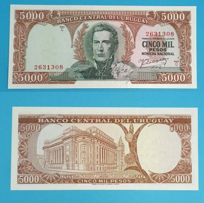 Uruguay 5.000 Pesos 1967 &amp;#039;Banco Oriental&amp;#039; UNC serie: C 2631308 p50 foto