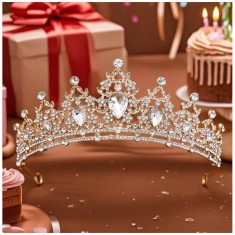Diadema (Coronita) Aurie pentru Mireasa cu Strasuri si Pietre - 414793