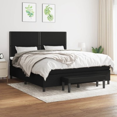 vidaXL Pat box spring cu saltea, negru, 180x200 cm, catifea foto