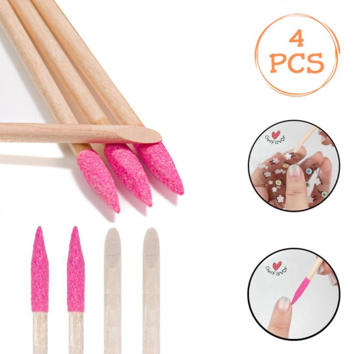 Set Bețișoare Manichiură, 4 Bucăți, Capăt &Icirc;nclinat, Capăt Abraziv, Lemn