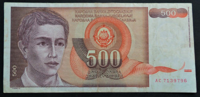 Bancnota 500 DINARI / DINARA - YUGOSLAVIA, anul 1991 * cod 502 foto