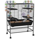 PawHut Cușcă pentru hamsteri cu tuburi, roată de alergare, casă, recipient pentru apă, 109 x 82 x 46 cm, Negru | Aosom Romania