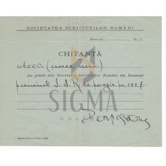 DOCUMENT&quot; SOOCIETATEA SCRIITORILOR ROMANI &quot; , CHITANTA, PERPESSICIUS - PREMIUL PENTRU POEZIE, 1927