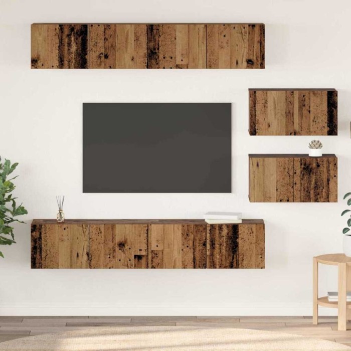 vidaXL Set dulap TV cu raft Pe perete Altele cu depozitare cu ușă 6 pcs Lemn vechi Mediu Lemn compozit