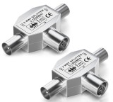 Set de 2 splittere cu 2 cai pentru antena TV Keagar, aliaj de zinc, argintiu, 5,5 x 3,5 x 1,5 cm