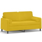 Cumpara ieftin Canapea cu 2 locuri cu pernute, galben, 140 cm, catifea
