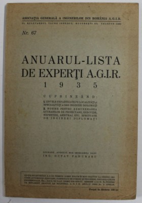 ANUARUL - LISTA DE EXPERTI A.G.I.R. , 1935 foto