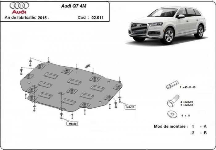 Scut metalic pentru cutia de viteze Audi Q7 2015-prezent