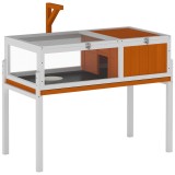 PawHut Casă pentru țestoase din lemn, adăpost pentru țestoase cu locuință principală, ferestre transparente, capac, 104cm x 53cm x 82cm, Alb+Portocali