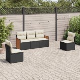 Cumpara ieftin Set mobilier de grădină cu perne, 5 piese, negru, poliratan