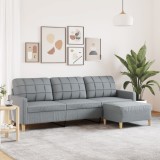 Gossi canapea cu 3 locuri si taburet, gri deschis, 210 cm, textil