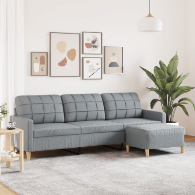 Gossi canapea cu 3 locuri si taburet, gri deschis, 210 cm, textil foto