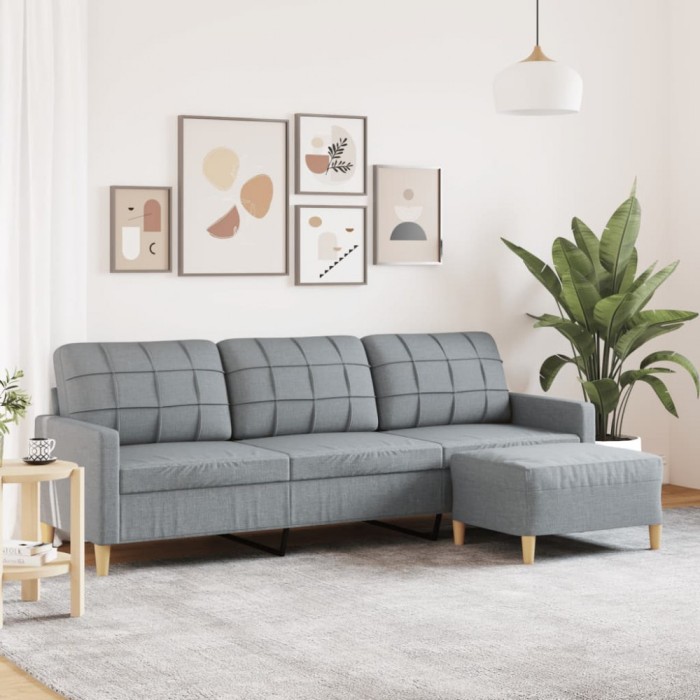 Gossi canapea cu 3 locuri si taburet, gri deschis, 210 cm, textil
