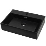 Cumpara ieftin Bazin cu orificiu robinet ceramica, 60,5x42,5x14,5 cm, negru