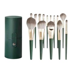 Set 14 Pensule de Machiaj cu Peri Moi, cu Suport pentru Depozitare, Verzi