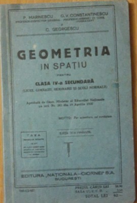 MANUAL GEOMETRIA IN SPATIU - P. MARINESCU ~ ( ED. a IV REVIZUITA) foto