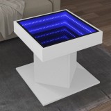 VidaXL Măsuță de cafea cu LED, alb, 50x50x45 cm, lemn prelucrat