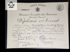 Diploma de avocat, Bucuresti 1927 foto