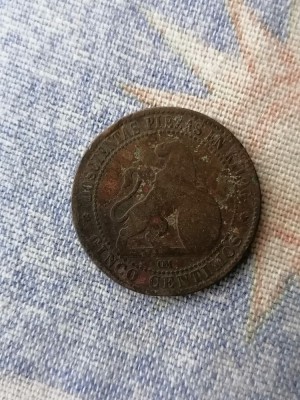 MONEDA-5 CENTIMOS 1870- SPANIA foto