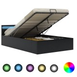 Gossi cadru pat hidraulic lada cu led negru 120x200cm piele ecologica