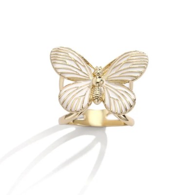 Inel esarfa fluture cu email alb foto