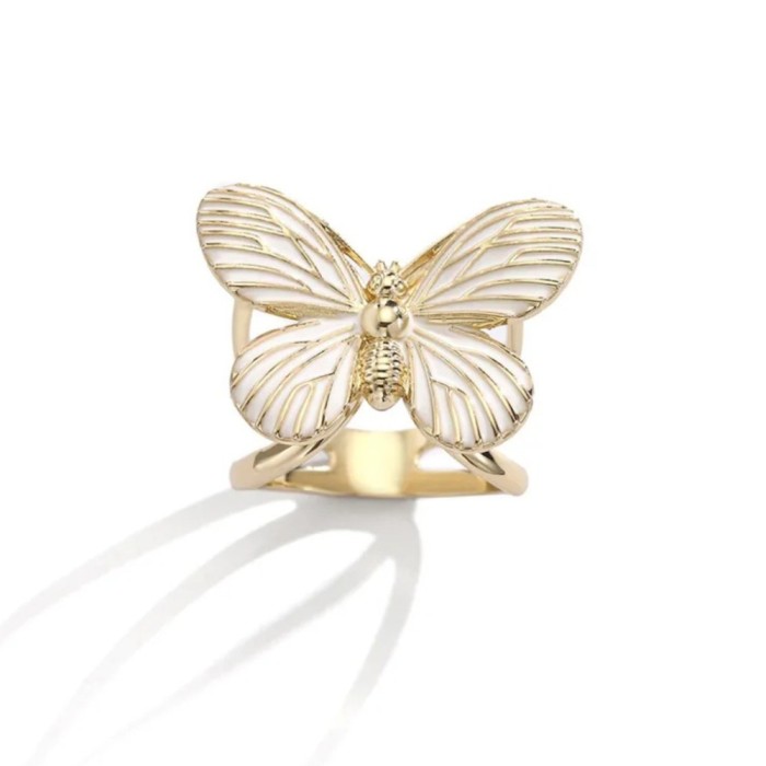 Inel esarfa fluture cu email alb