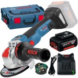 Bosch GWX 18V-10 SC X-LOCK + GBA + GAL 18V-20 - Polizor unghiular 125 mm valiza speciala accesorii + Set 1 acumulator si incarcator Li-Ion 18 V 4 Ah