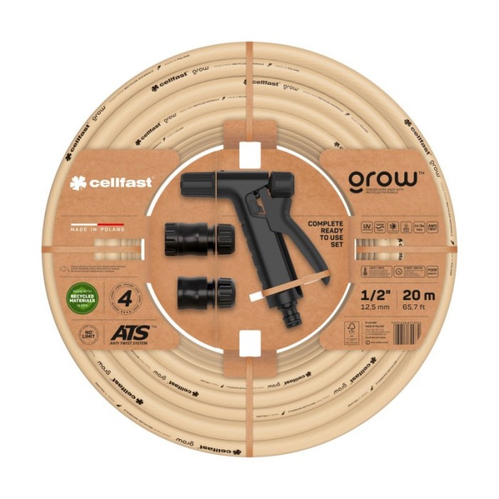 Set furtun pentru gradina Cellfast GROW 1 2, 20 m, protectie UV, antirasucire, pistol stropire, conectori