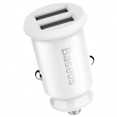 Incarcator Auto Baseus Grain, 10.5W, 2.1A, 2 x USB-A, Alb CCALL-ML02 foto