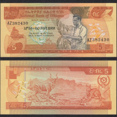 ETIOPIA █ bancnota █ 5 Birr █ 1976 / 1969 █ P-31a █ UNC █ necirculata